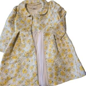 Bonnie Jean Yellow Daisy Coat & Dress Set Floral Brocade Size 6